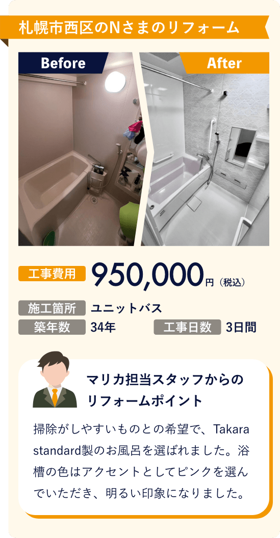 札幌市西区Nさまのリフォーム事例｜ユニットバス